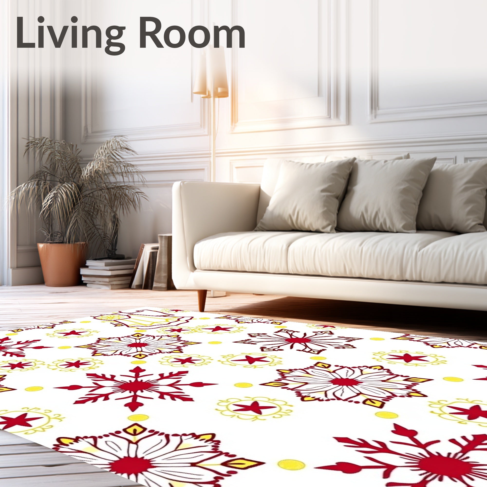 Winter Red and Yellow Snowflake Medallions Rug