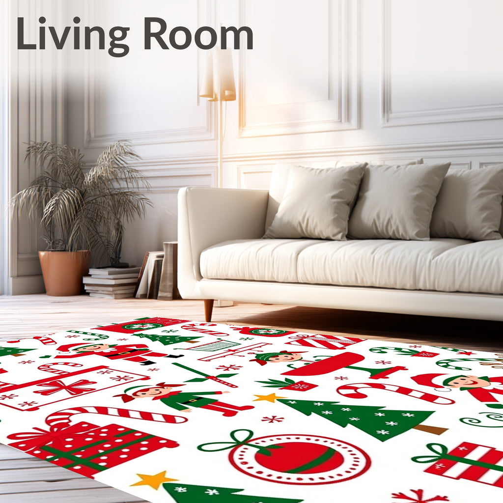 Festive Christmas Elves and Candy Canes Rug