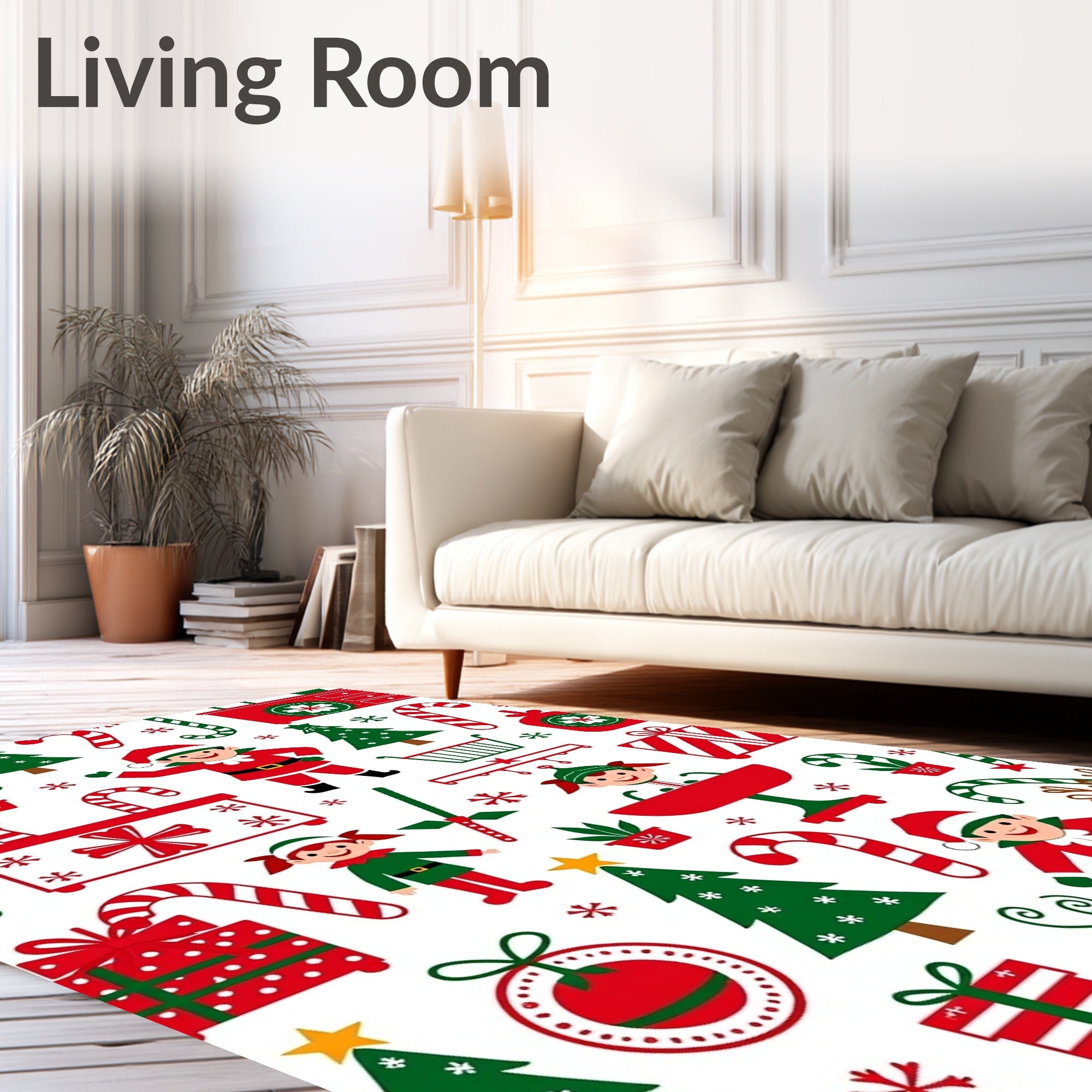 Festive Christmas Elves and Candy Canes Rug