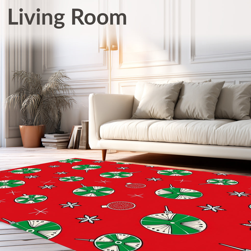 Festive Red Green Ornament Snowflakes Rug