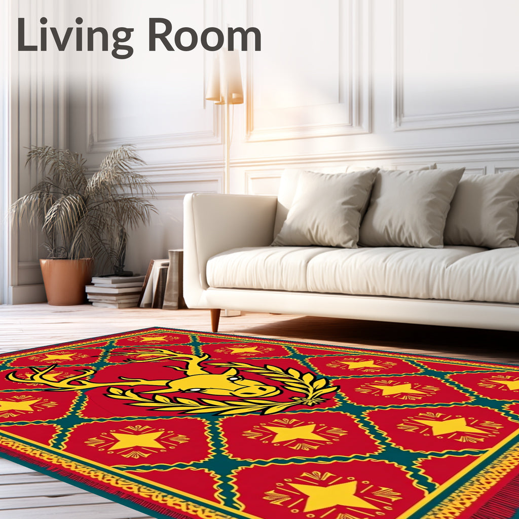 Majestic Yellow Stag Teal Diamond Rug