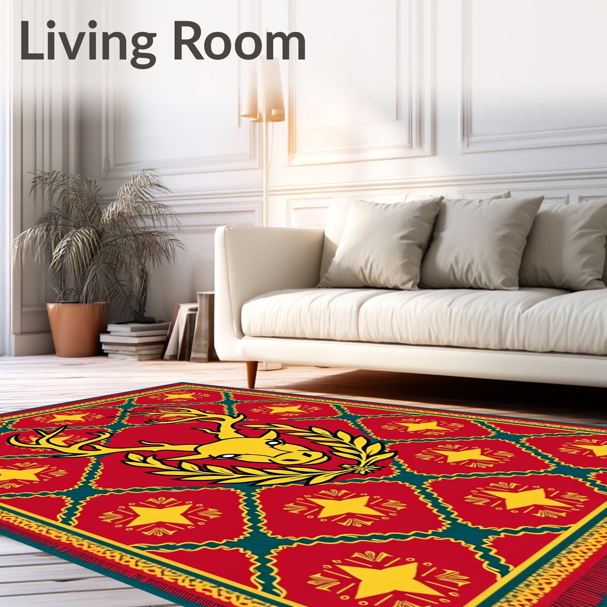 Majestic Yellow Stag Teal Diamond Rug
