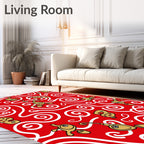 Whimsical Red Golden Cartoon Creatures Rug