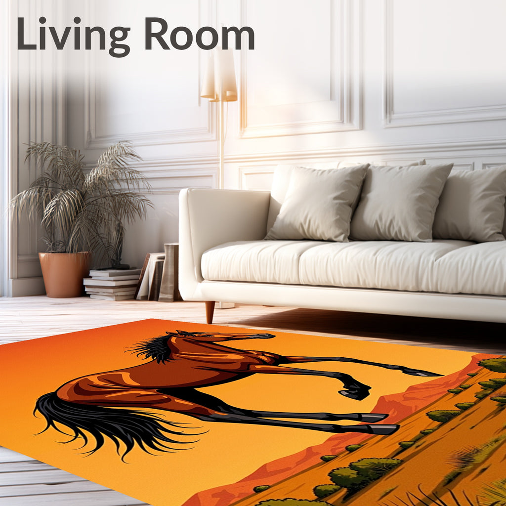 Galloping Horse Sunset Desert Scene Rug