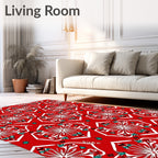 Red White Teal Starburst Medallion Rug