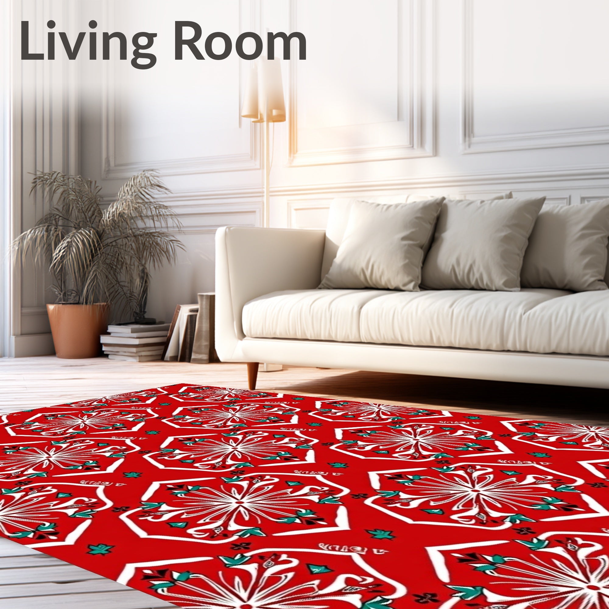 Red White Teal Starburst Medallion Rug