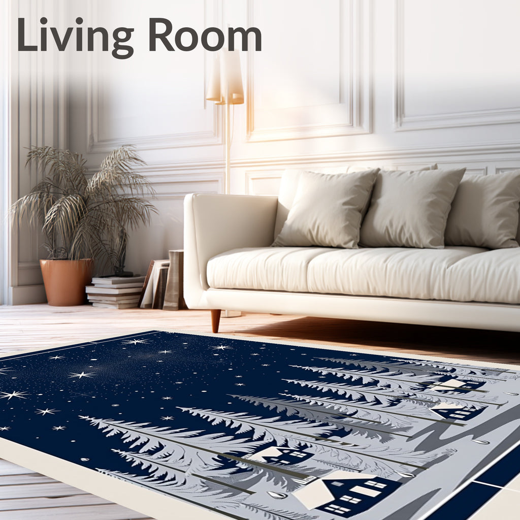 Midnight Snowy Forest Starry Night Rug