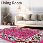 Pink Jewel Tone Geometric Floral Medallion Rug
