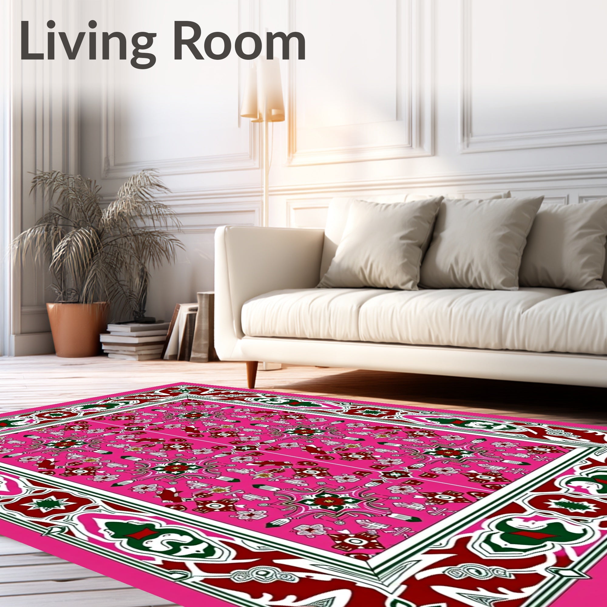 Pink Jewel Tone Geometric Floral Medallion Rug