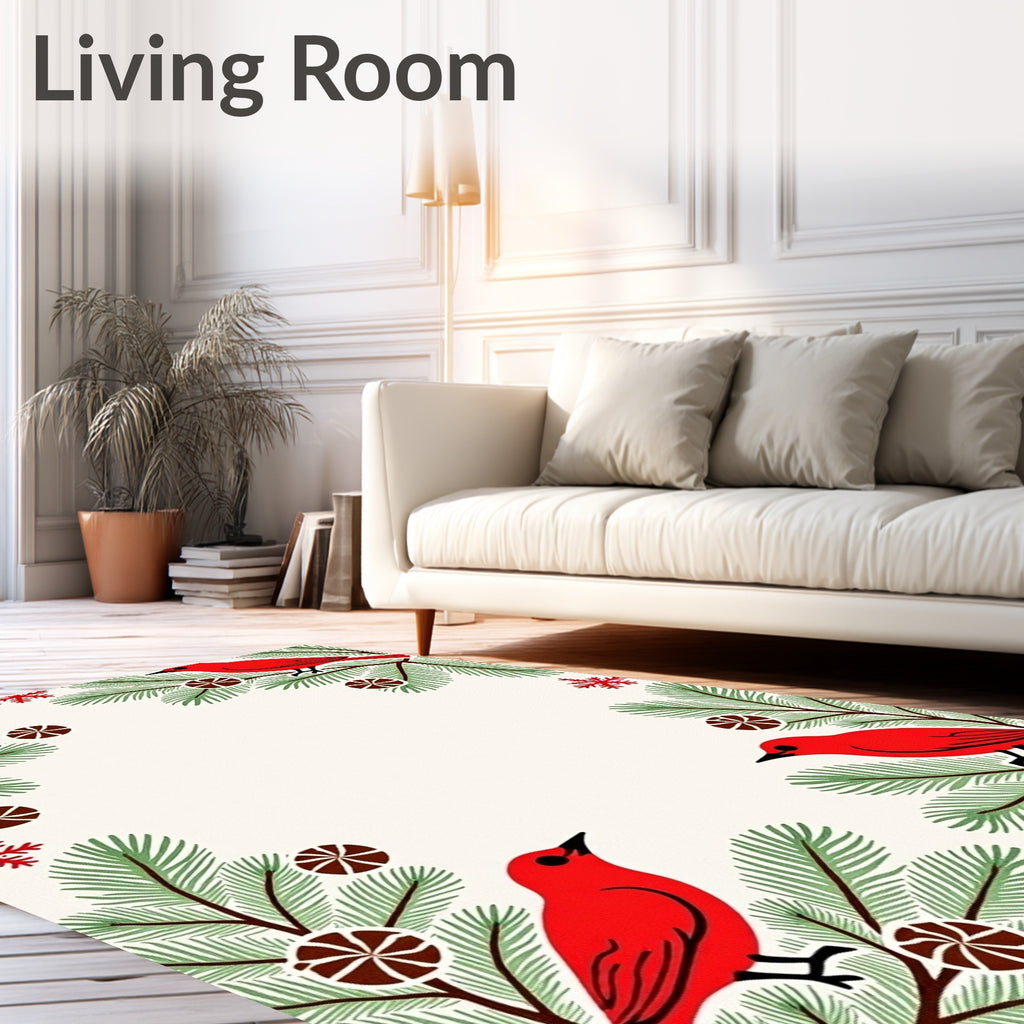 Red Cardinals Fir Sprig Ornament Rug