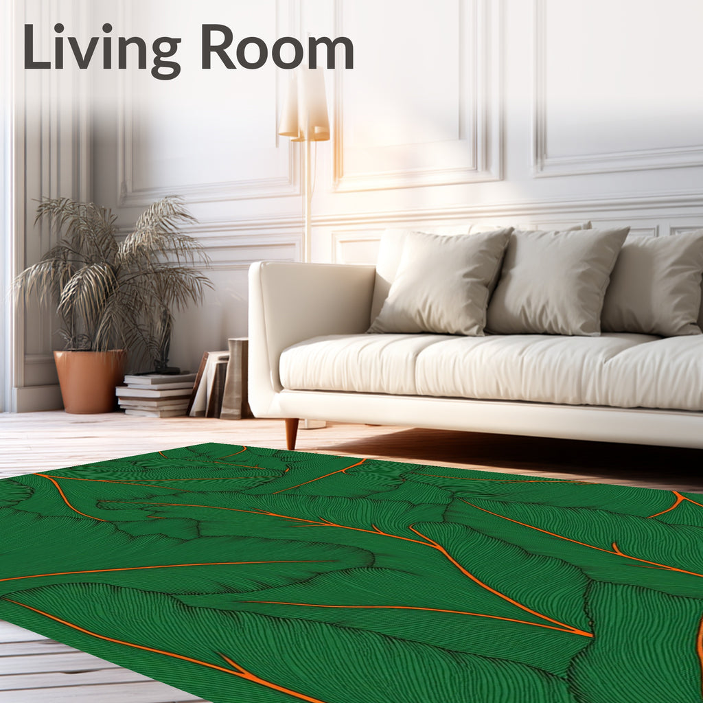 Emerald Green Tropical Leaf Vein Rug