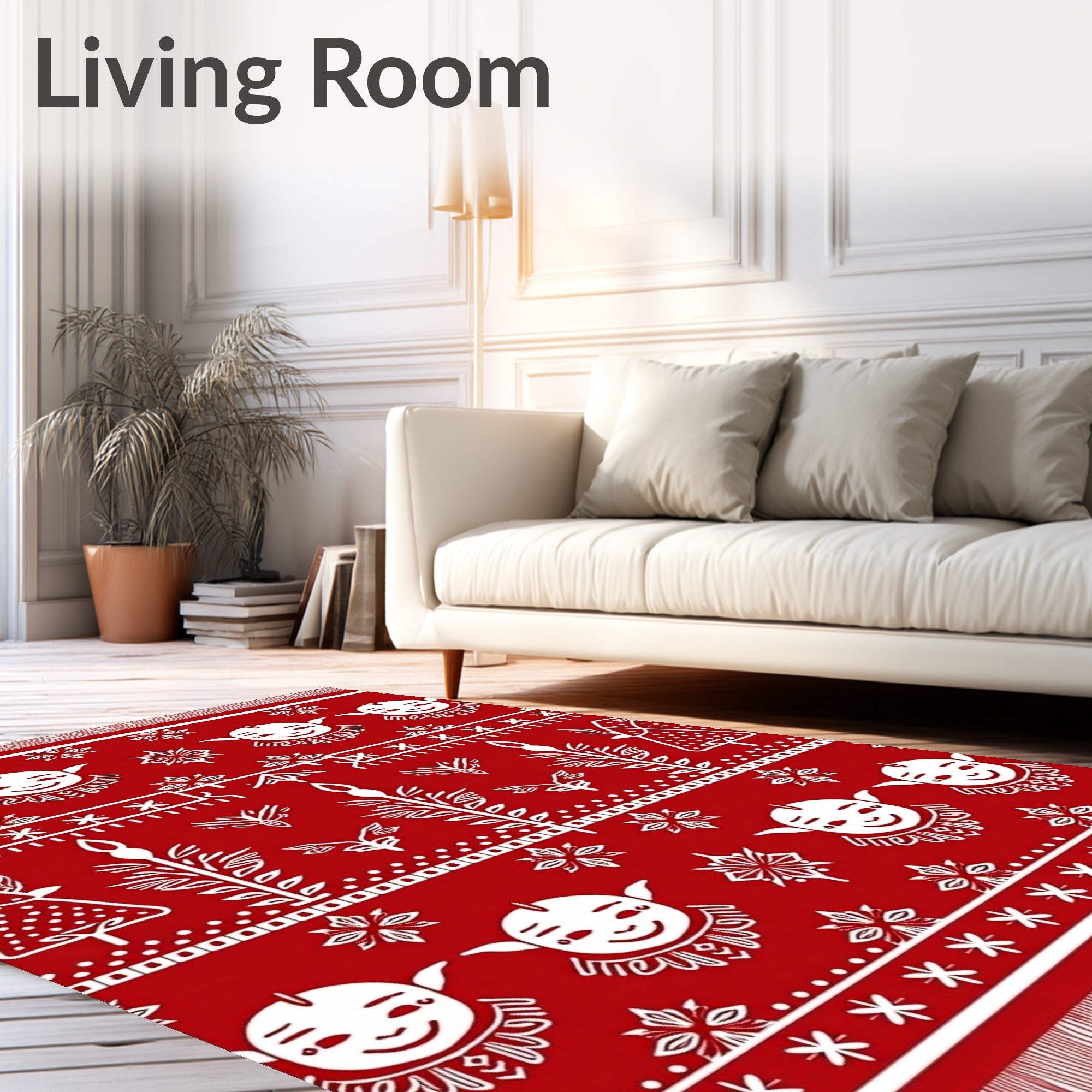 Red White Festive Figural Holiday Rug