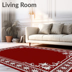Deep Red Floral Border Statement Rug