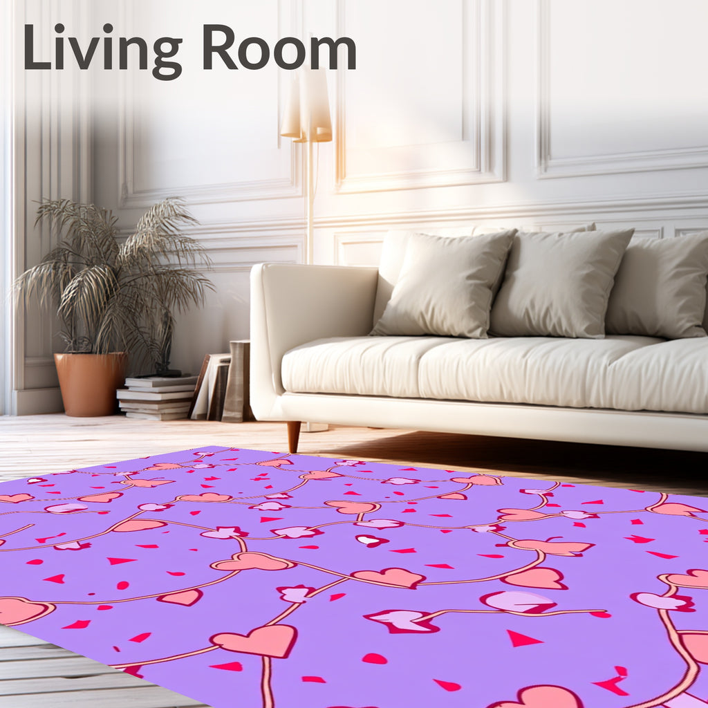 Pale Pink Hearts Vine Purple Field Rug