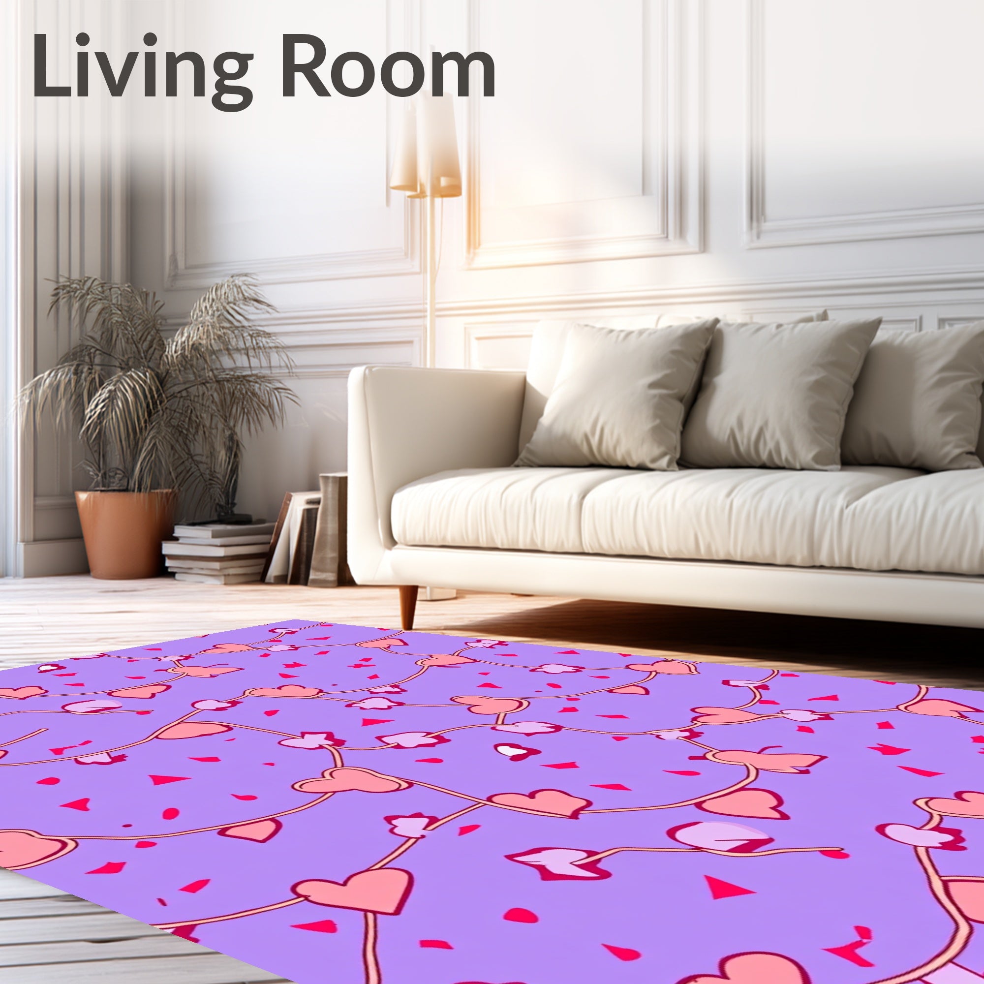 Pale Pink Hearts Vine Purple Field Rug