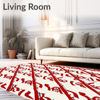 Crimson Red Cream Diagonal Flow Rug