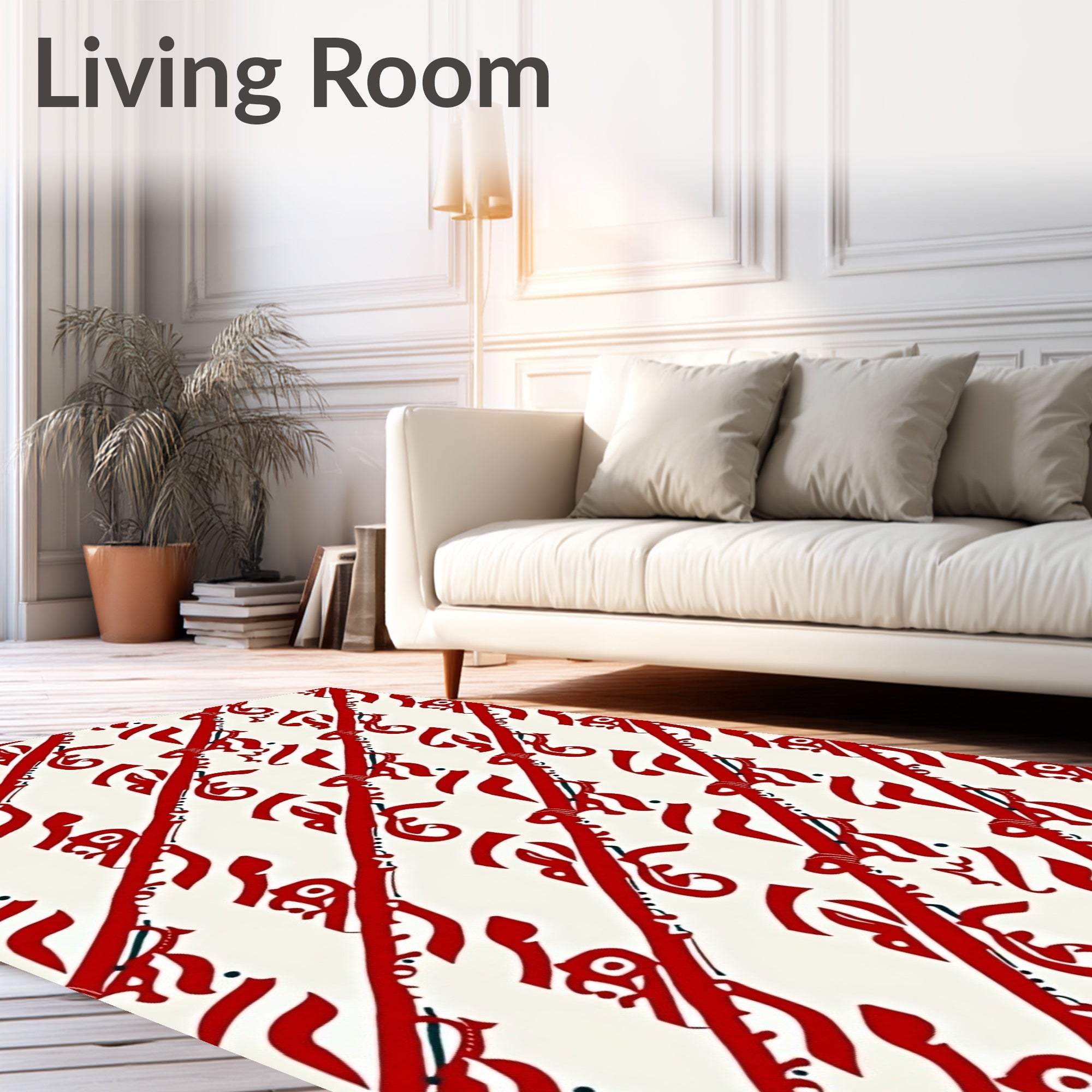 Crimson Red Cream Diagonal Flow Rug