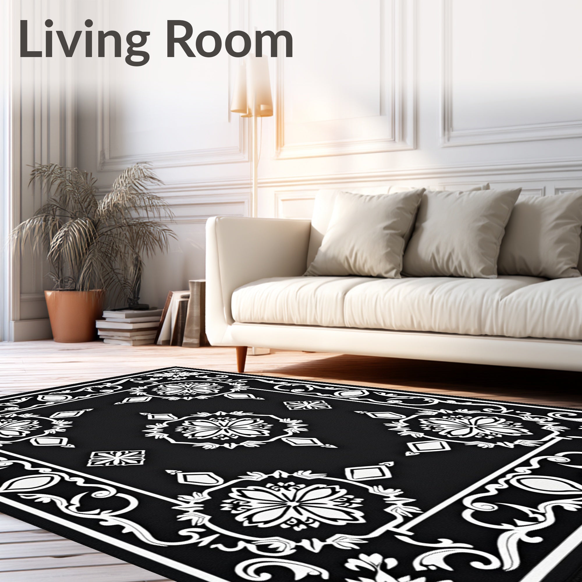 Black and White Floral Medallion Rug