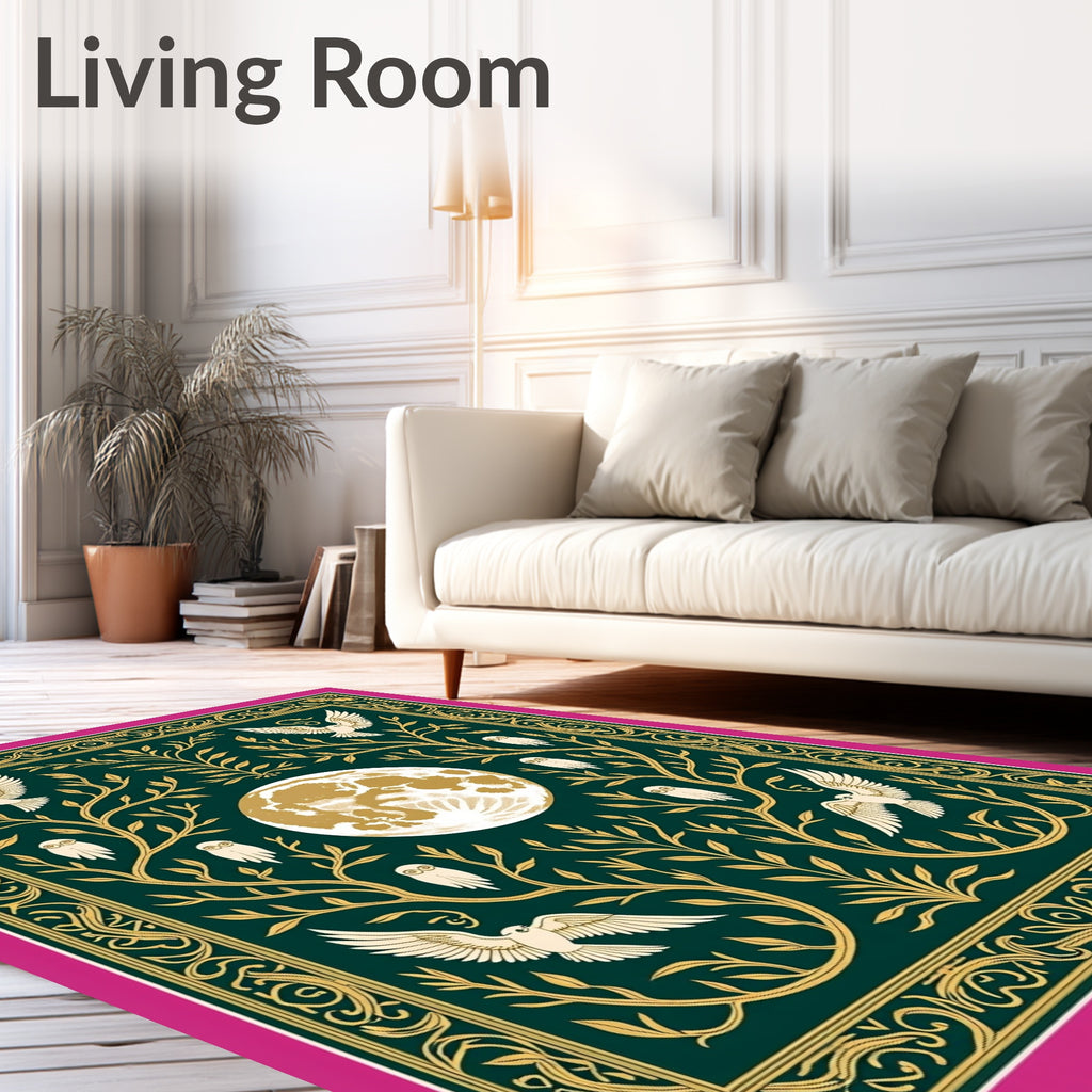 Enchanted Forest Moon Owl Dove Rug
