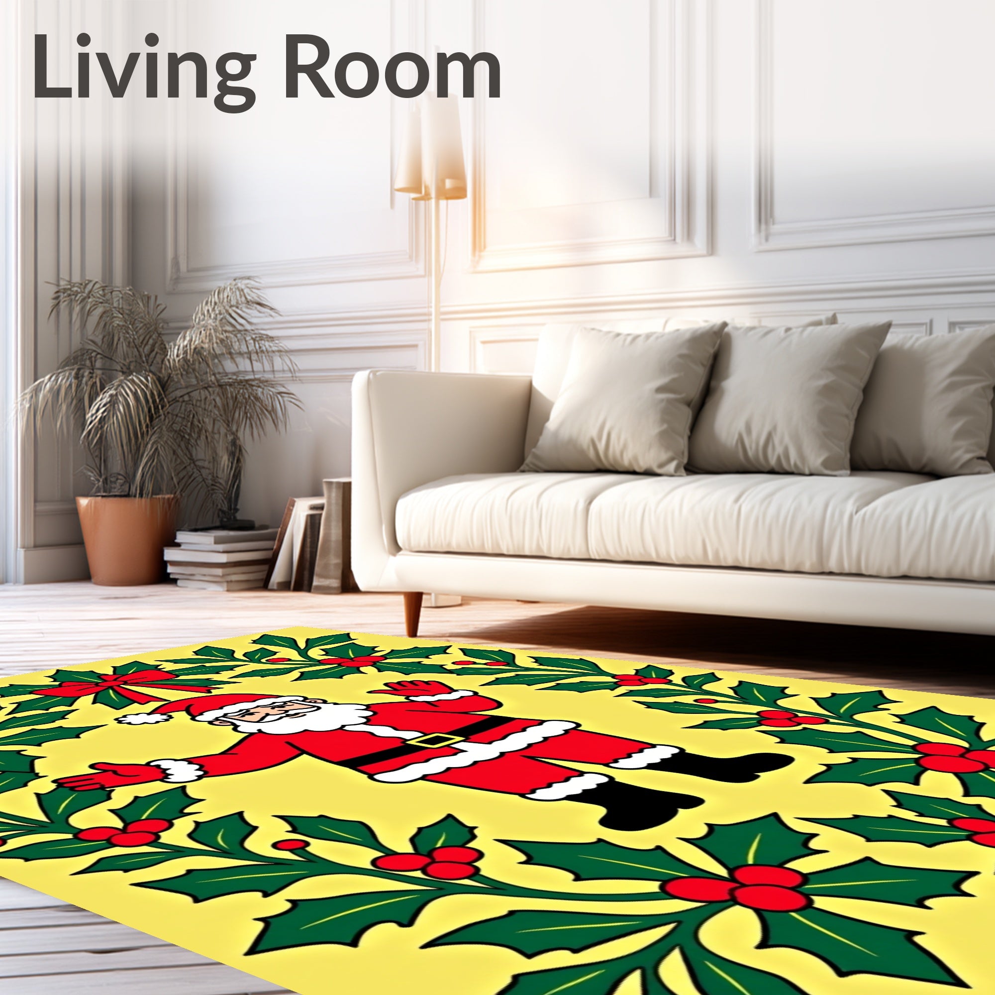 Holly and Santa Claus Holiday Rug