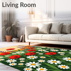 Vivid Red Poppies Daisy Garden Field Rug