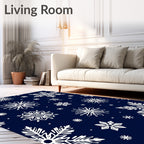 White Snowflake Navy Winter Overlay Rug