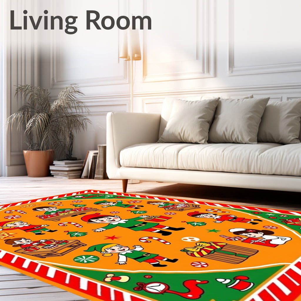 Joyful Elves Christmas Present Scene Rug