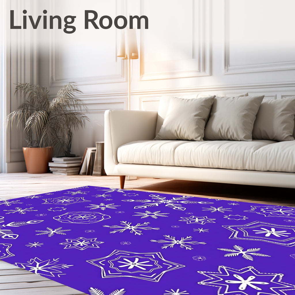 Winter Snowflakes Purple White Abstract Rug