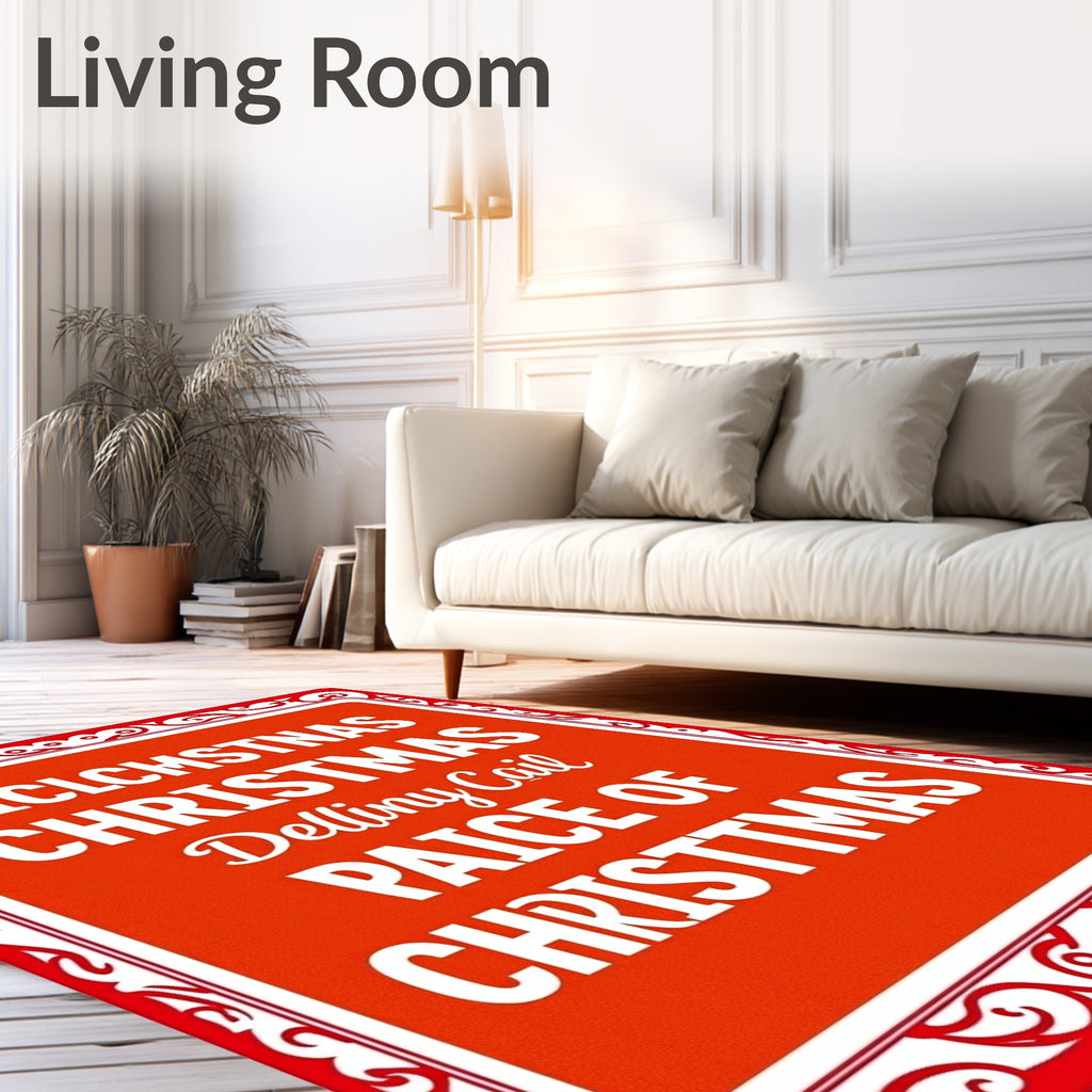 Festive Red Christmas Typography Sign Rug
