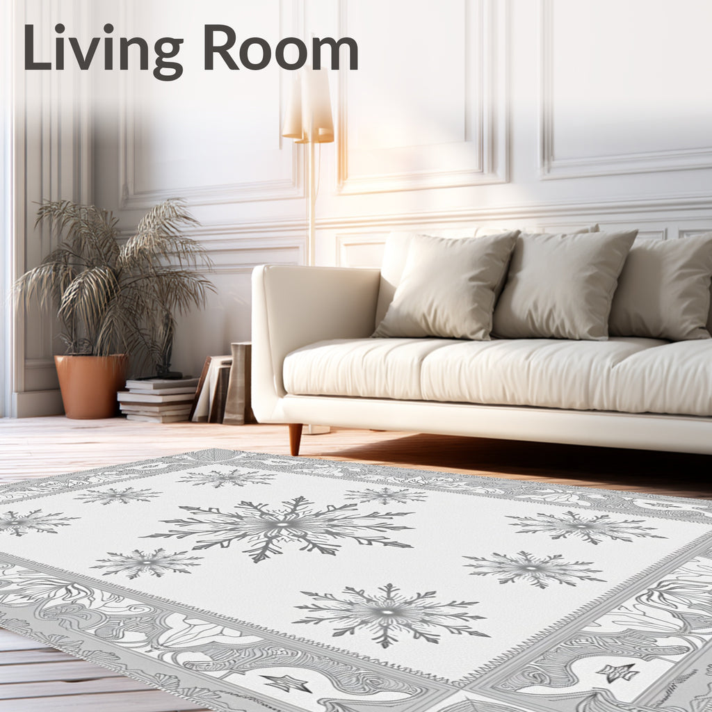 Monochromatic Gray Snowflake Border Rug