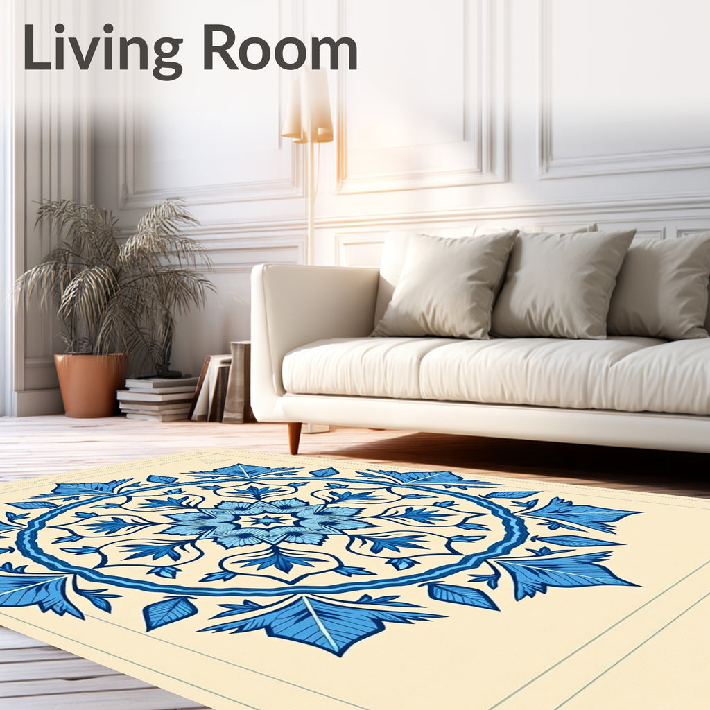 Charming Blue Floral Medallion Rug