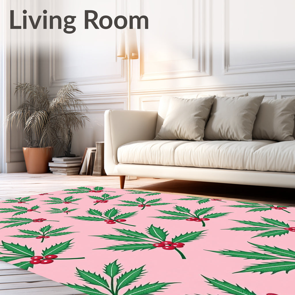 Pink Holly Berry Leaf Arrangement Rug
