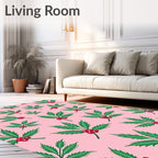 Pink Holly Berry Leaf Arrangement Rug