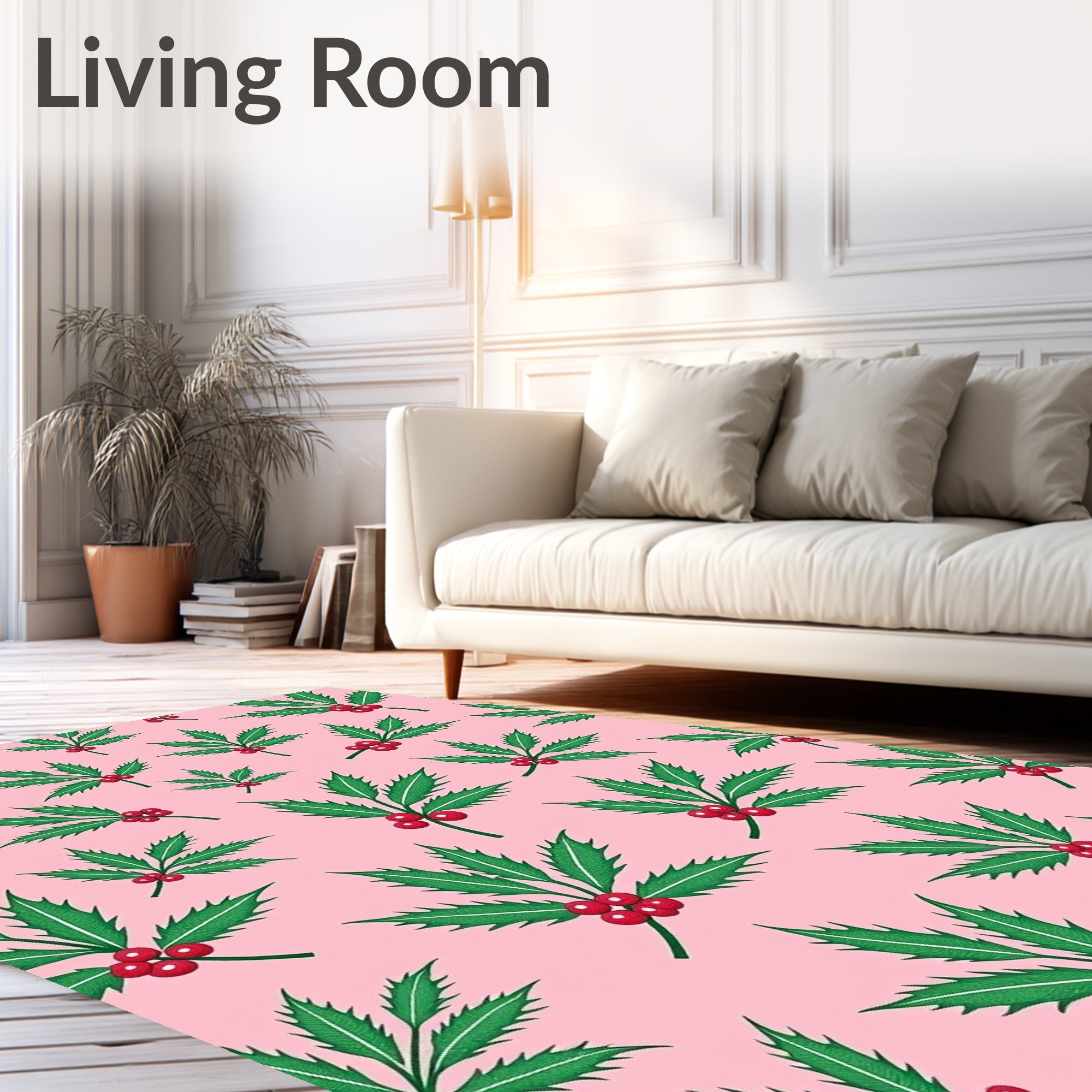 Pink Holly Berry Leaf Arrangement Rug