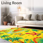 Whimsical Dinosaur Landscape Yellow Green Rug