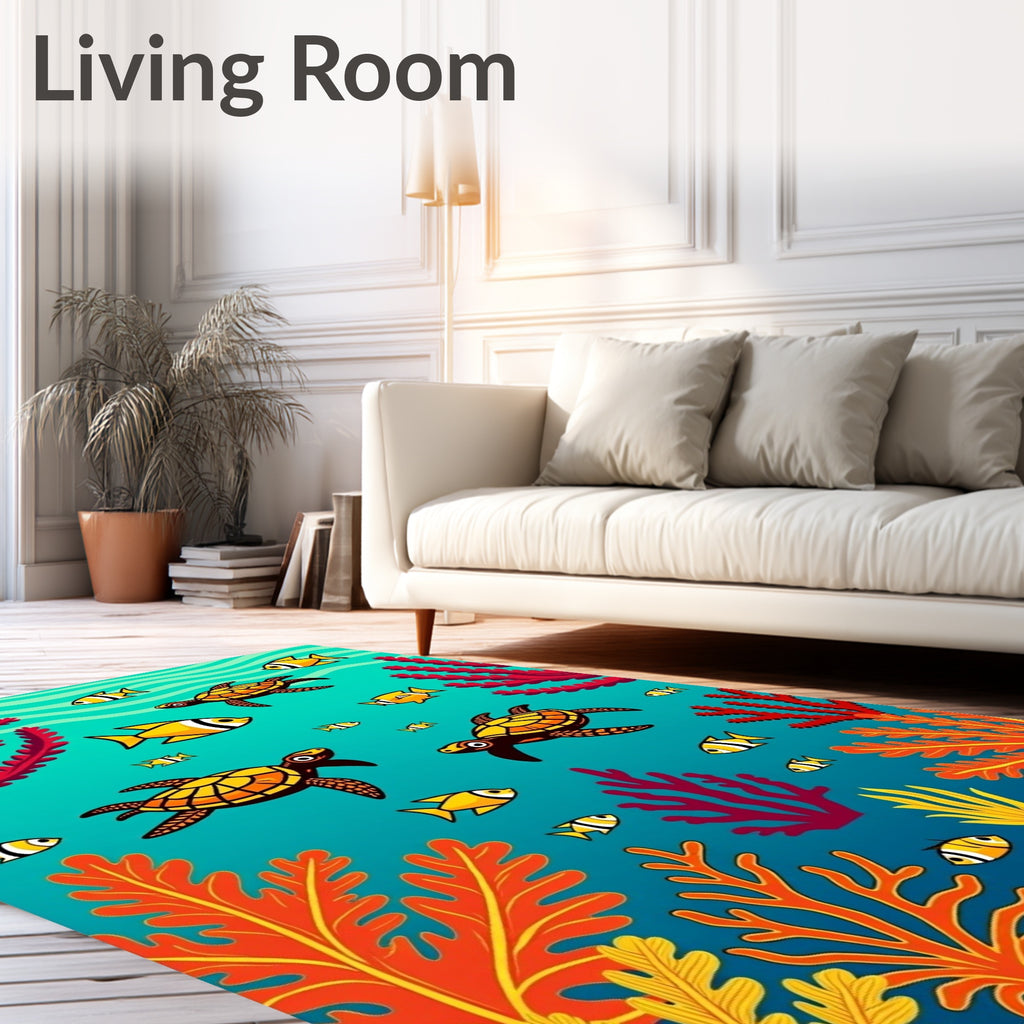 Oceanic Sea Turtle School Coral Reef Rug