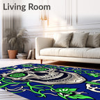 Gothic Skull Green Floral Blue Rug