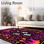 Whimsical Pink Orange Figures Swirl Rug