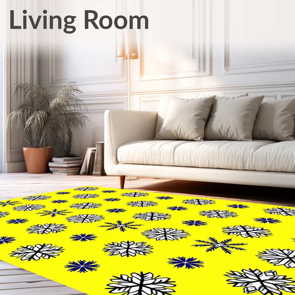 Bright Yellow Snowflake Repeating Pattern Rug