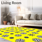 Bright Yellow Snowflake Repeating Pattern Rug