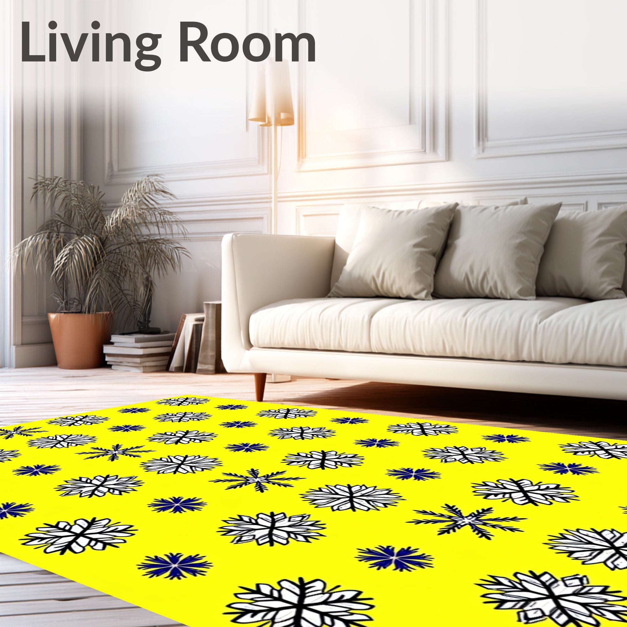 Bright Yellow Snowflake Repeating Pattern Rug
