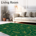 Emerald Green Golden Floral Swirl Rug