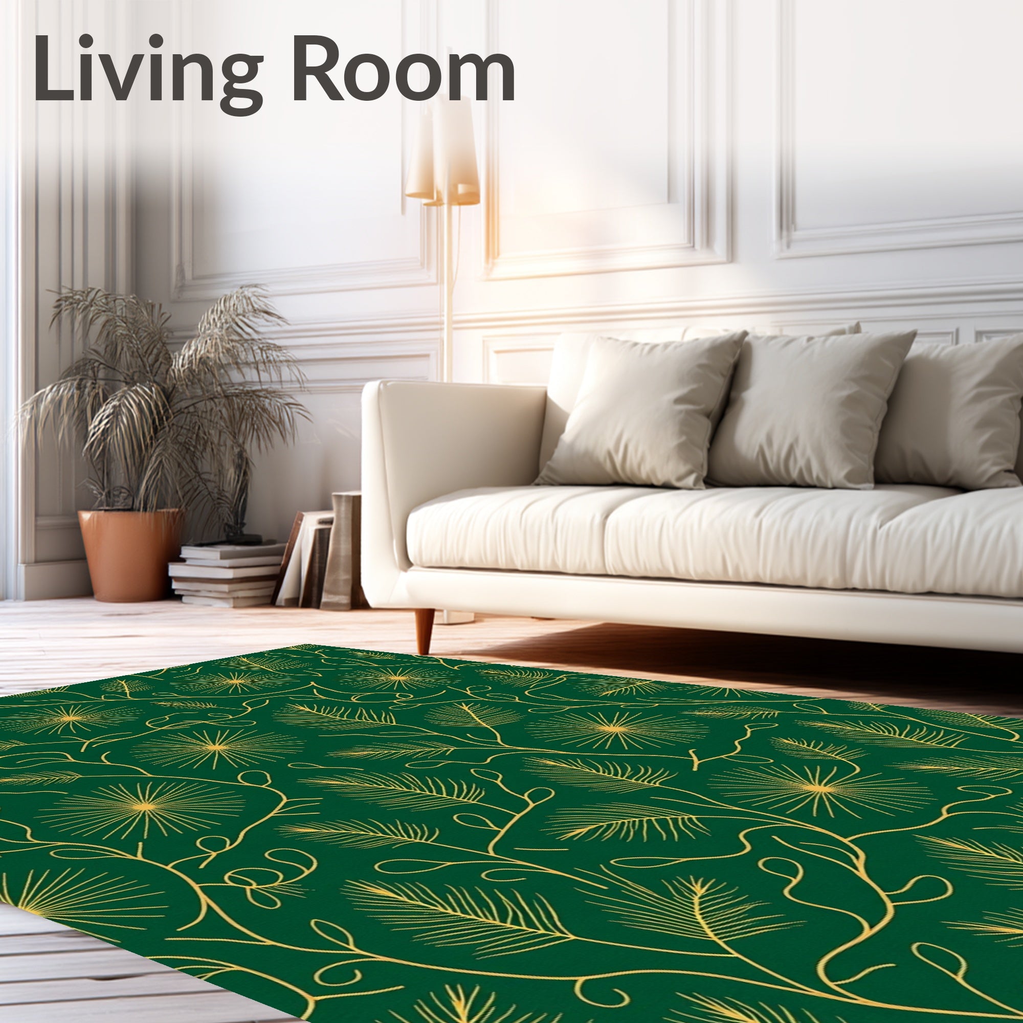 Emerald Green Golden Floral Swirl Rug