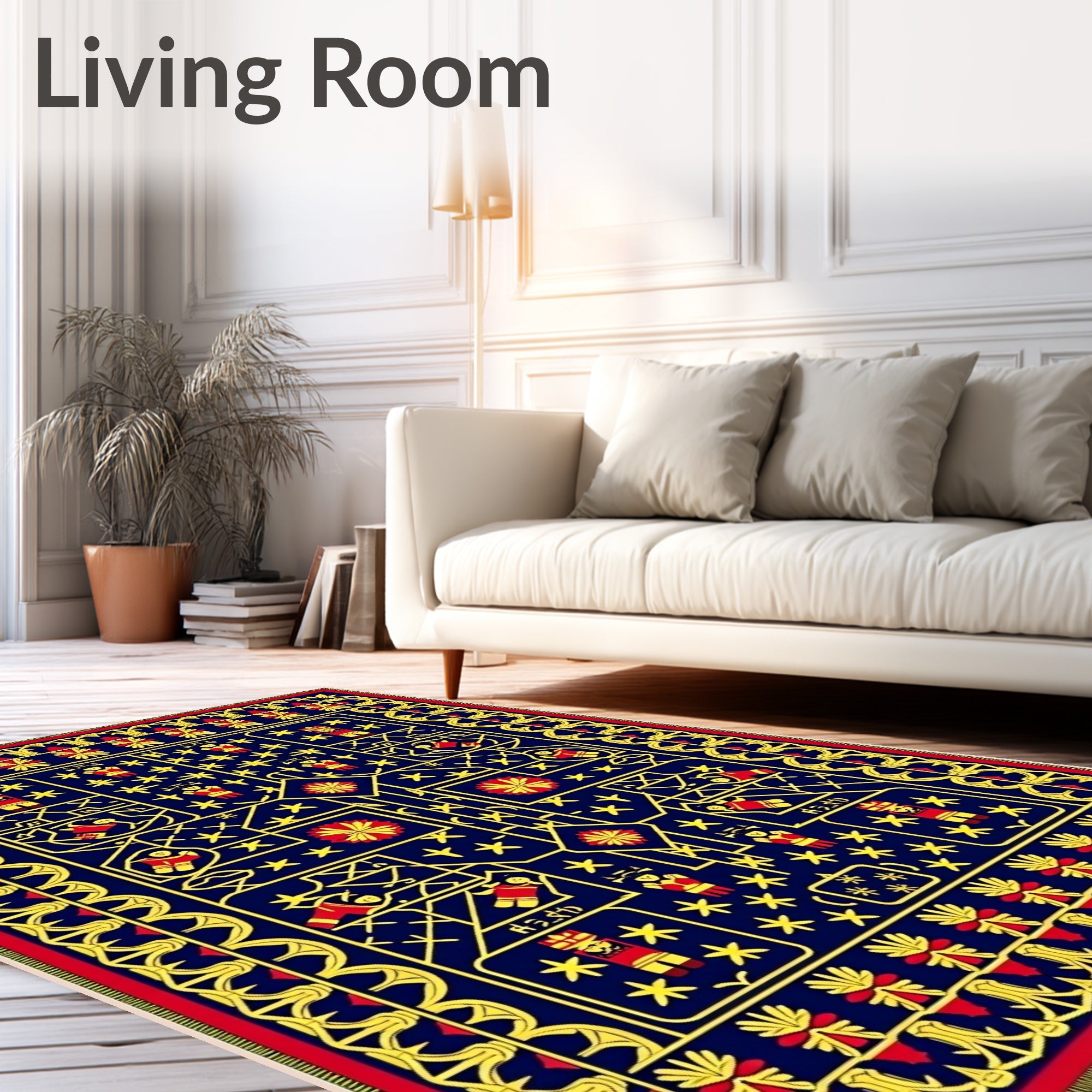 Bold Navy Yellow Red Geometric Figures Rug
