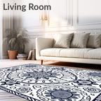 Navy White Medallion Mandala Circular Rug