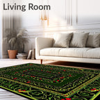Ornate Green Floral Vine Medallion Rug