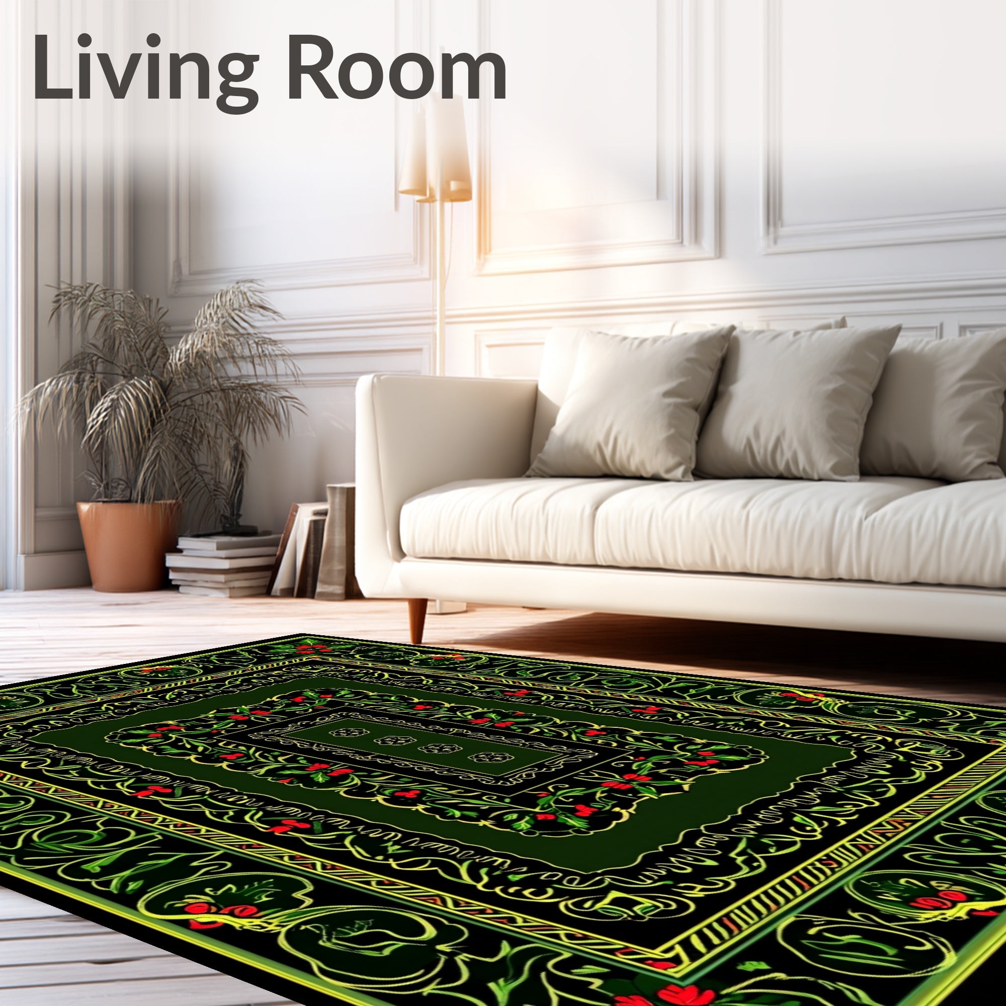 Ornate Green Floral Vine Medallion Rug