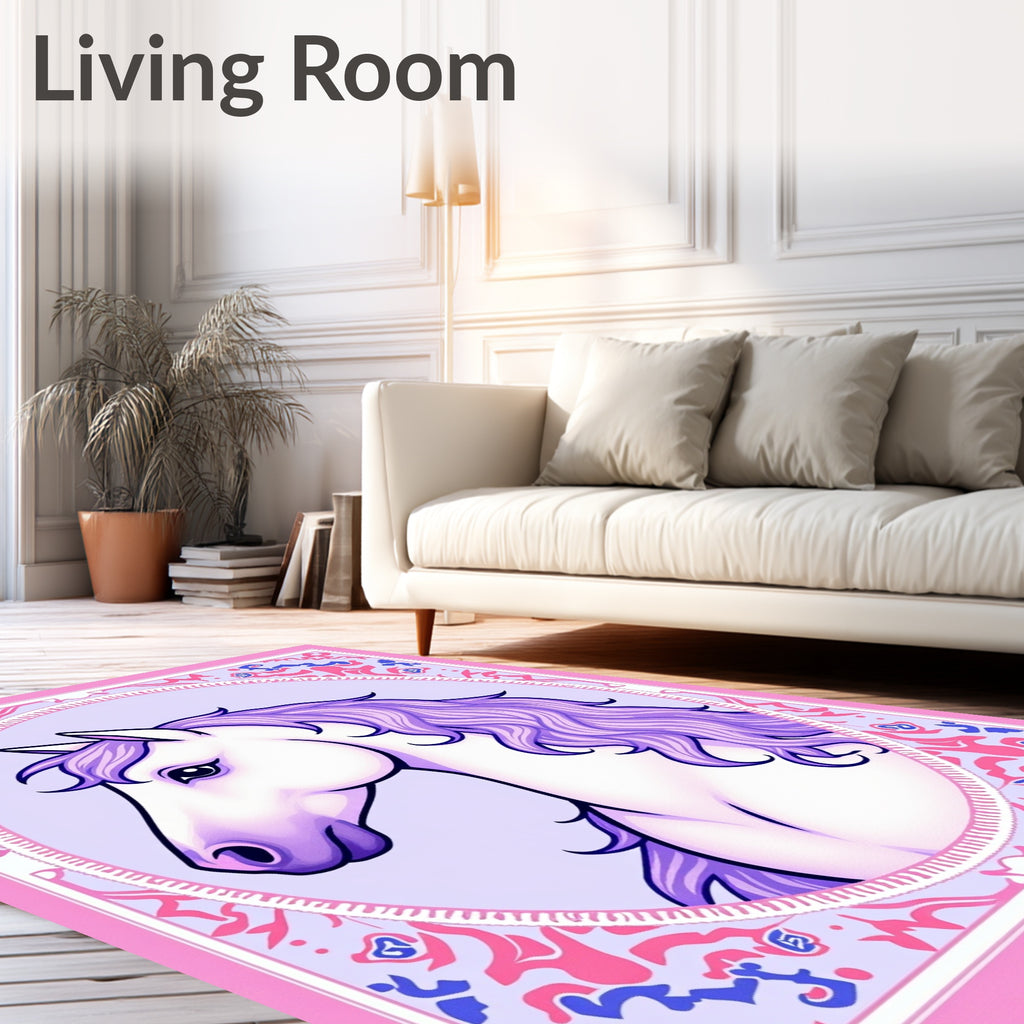 Whimsical Lilac Horse Oval Frame Rug