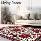 Red Floral Skull Medallion Cream Rug