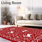Crimson White Antlered Woodland Scene Rug